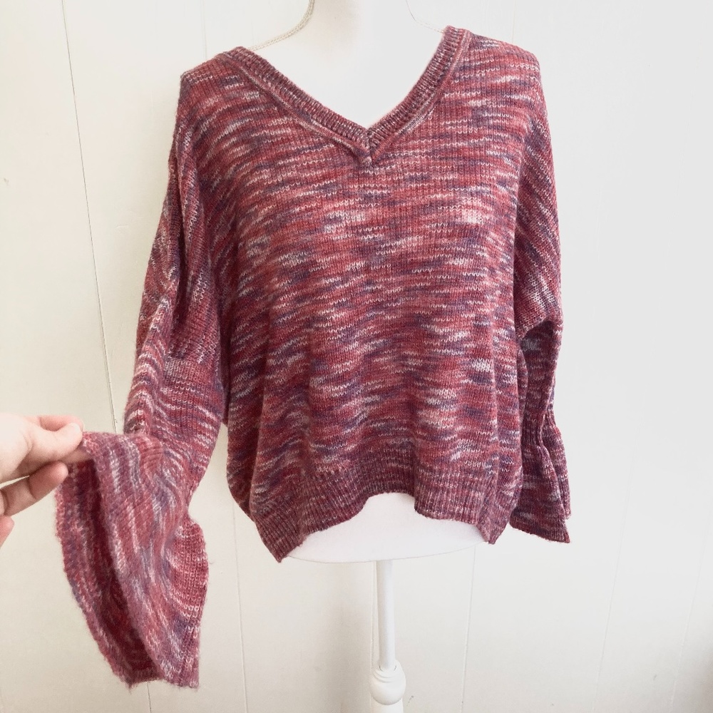 Appraisal Wool Mohair Blend Multicolor Bell Sleeve Bohemian Open Knit Sweater S
